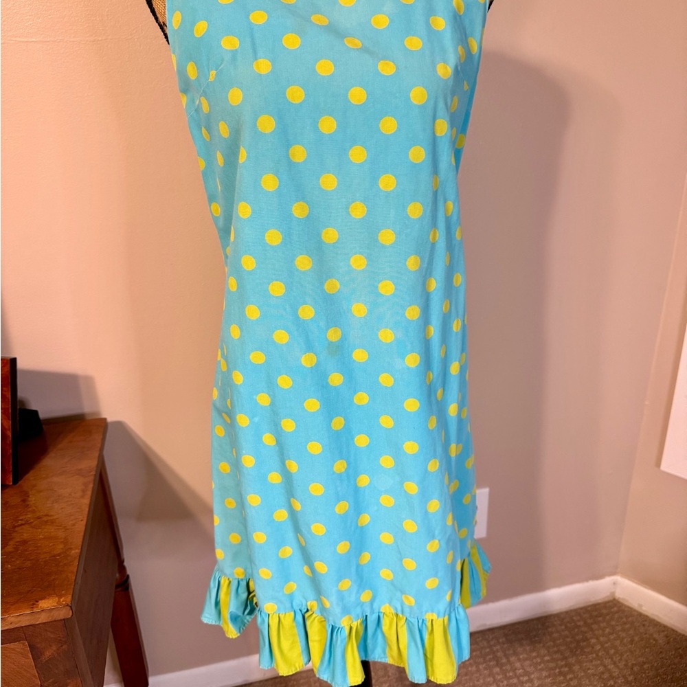 Vintage Polka Dot Sleeveless Dress - Blue and Yellow